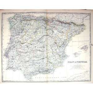  Johnston Antique Map C1877 Spain Portugal Ibiza Majorca 
