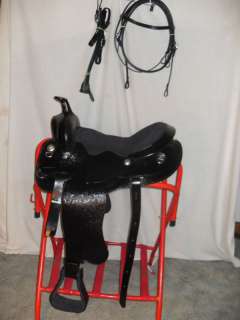 NEW 15.5 INCH WESTERN SADDLE, EMBOSSED BLACK LEATHER  
