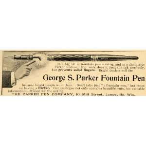   Ad George S. Parker Fountain Pen Janesville Pencil   Original Print Ad