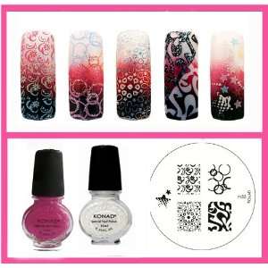   Stamping Nail Art 2 Special Polishes White, Magenta + Image Plate M85