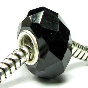 Sterling Silver Jet Black Crystal Bead Compatible with Pandora Troll 