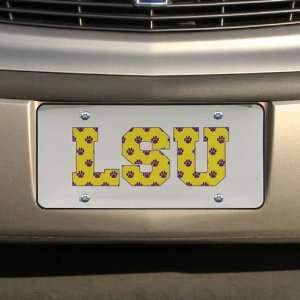  NCAA LSU Tigers Silver Tiger Paw Mirrored License Plate 