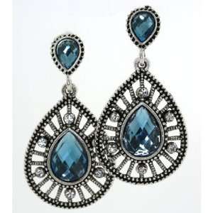   : Ornate Filligree Design Blue Stone Tear drop Post Earrings: Jewelry