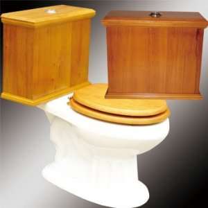  Lowboy Toilet, White Round Light Oak Wood Tank Toilet 