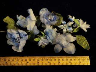 Vintage Millinery Flower Fascinator Blue 9 Blooms Organdy Velvet Hair 