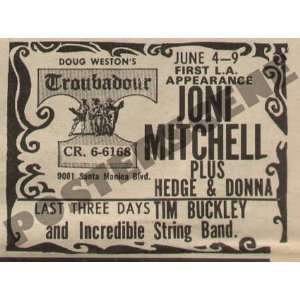   Joni Mitchell Tim Buckley Troubadour Concert Ad 1968