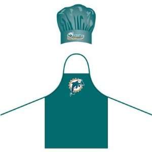  Miami Dolphins NFL Barbeque Apron and Chefs Hat: Sports 