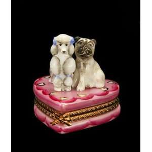  Poodle and Pug Dog on a Pink Heart French Porcelain 