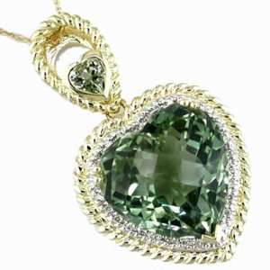  14K Yellow Gold Diamond and Green Amethyst Heart Necklace 