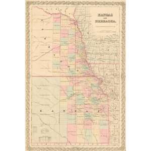    Colton 1855 Antique Map of Kansas & Nebraska