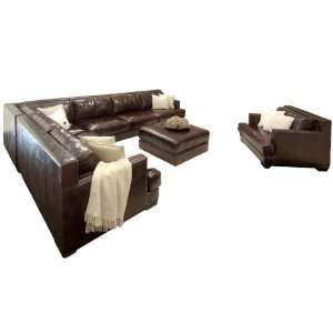   Top Grain Saddle Leather Sectional Sofas, 3 Piece: Home & Kitchen
