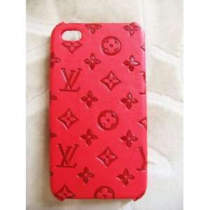  Red Leather iPhone 4 Hard Back Case Cover Designer style 