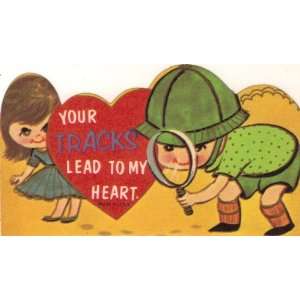   Vintage Valentine Card Your Tracks Lead To My Heart 