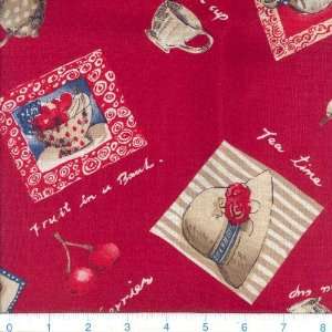   Rayon Challis Tea Time Red Fabric By The Yard Arts, Crafts & Sewing