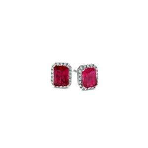 ZALES Emerald Cut Lab Created Ruby and White Sapphire Stud Earrings in 