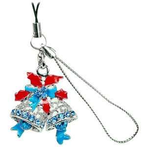  Phone Strap   Christmas Bells w/ Sparkling Blue Stones for 