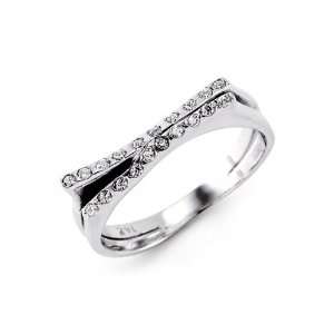    14k White Gold Round Cut CZ Fashion Split Band Ring: Jewelry