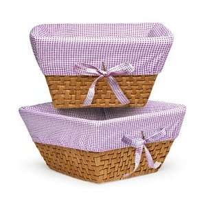  Honey Woven Nursery Baskets   Lilac Gingham (Set of 2 
