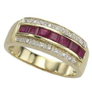   Delightful Triple Row Diamond and Invisible Set Princess Cut Ruby Ring