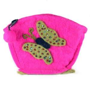   NFP 26 132 B Pink Pressed Wool Felt Purse with Butterfly Electronics