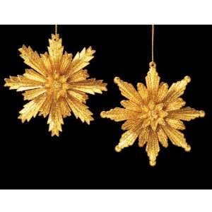Club Pack of 12 Shimmering Gold Glitter Snowflake Christmas Ornaments 