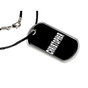 Christopher   Name Military Dog Tag Black Satin Cord Necklace