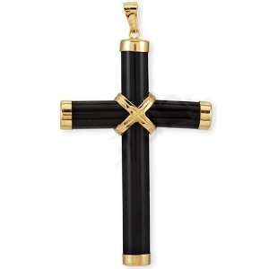  Black Onyx and 14K Gold Cross Pendant Jewelry