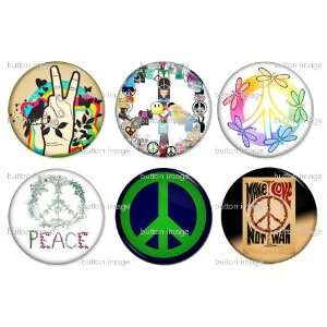  Set of 6 PEACE SIGNS / SYMBOLS Pinback Buttons 1.25 Pins 