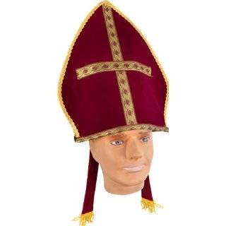  Bishop Pope Mitre Clergy Costume Prop Headgear Red Hat 