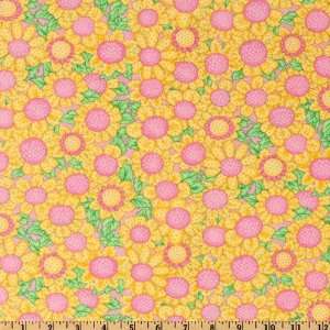  44 Wide Moda Girlie Girl Sunflowers Pink Fabric By The 