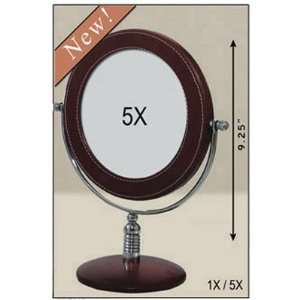   Leather Stand Mirror 15.2cm D X 23.5cm H 1X/5X Magnification Beauty