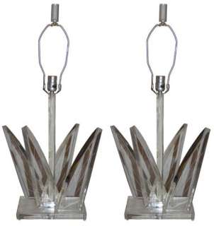 Pair VAN TEAL Mid Century Lucite Acrylic Table Lamps  