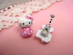 Kids Very Lovely Pink Hello Kitty Sakura Head Clip On Earrings 