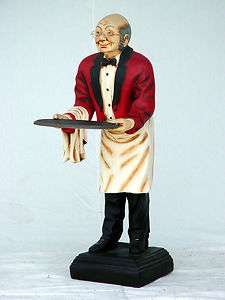   Statue   Old Man Waiter Butler Holding a Serving Tray   3 ft.  