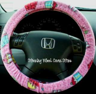 Car Steering Wheel Cover Soft Pink Cupcake Print NEW  