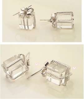 L4456 New Fashion Jewelry womens silver crystal box earring stud 