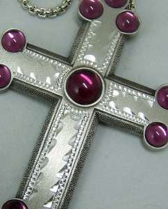 Glass Amythyst Bishops Silver Pectoral Cross Chain RARE  