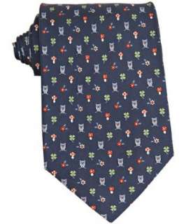 Ferragamo navy owl and clover silk twill tie  