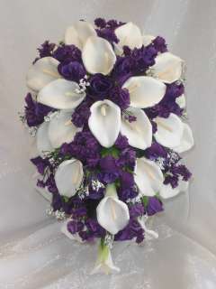 WHITE PURPLE Calla Lily BRIDAL Bouquet WEDDING FLOWERS  