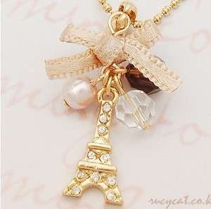 Fashion Golden Bowtie Tower Pendant Necklace /Free Ship  