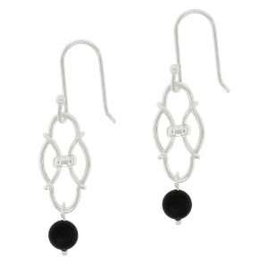   Sterling Silver Single Arabesque with Onyx Bead Drop Earrings: Jewelry