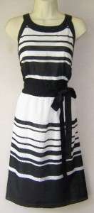 ANN TAYLOR Black White Stripe Cotton Wear to Work Casual Versatile 