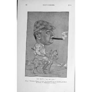  1912 Antique Print Caricature Horse Man Smoking Sport 