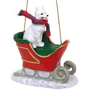  White German Shepherd in a Sleigh Christmas Ornament: Home 