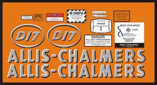 ALLIS CHALMERS D 17 New Style COMPLETE DECAL SET  