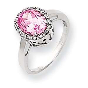    14k White Gold Created Pink Sapphire and Diamond Ring Jewelry
