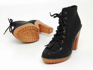 Womens synthetic Leather Lace Up Platform fringe Boots  