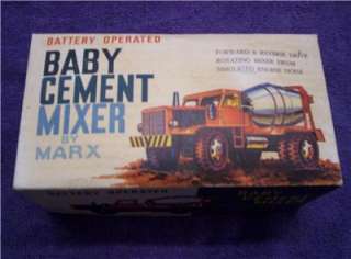 1960s IN BOX MARX BABY CEMENT MIXER TRUCK BATTERY OPERATED TOY NEAR 