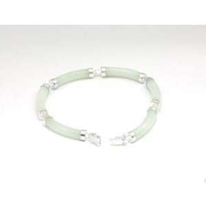  925 Silver Oval Bar Jade Link Bracelet By TOC: Jewelry