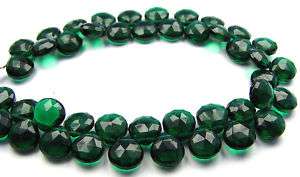 Deep Green Quartz Heart Briolette Pear Tear Drops Beads  